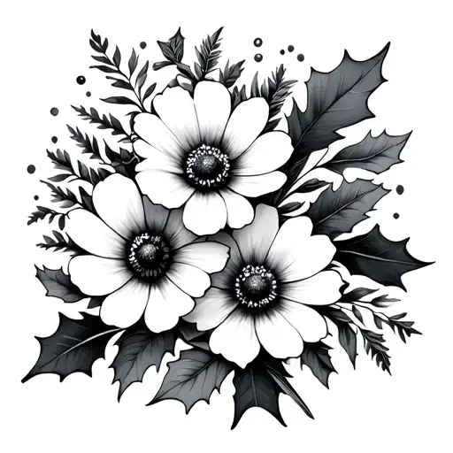 Minimalist Birth Flower Bouquet Cosmos And Holly