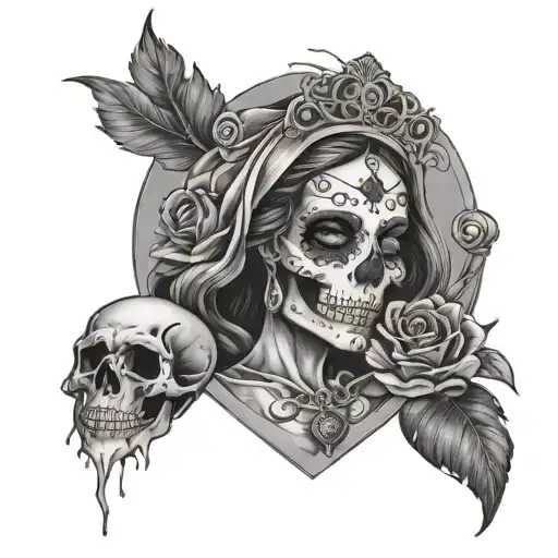 A Beautiful Skull Candy Lady Holding Sacred Heart