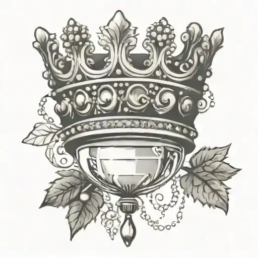 Crown Tattoo And A Glass Of Wine With Jewels