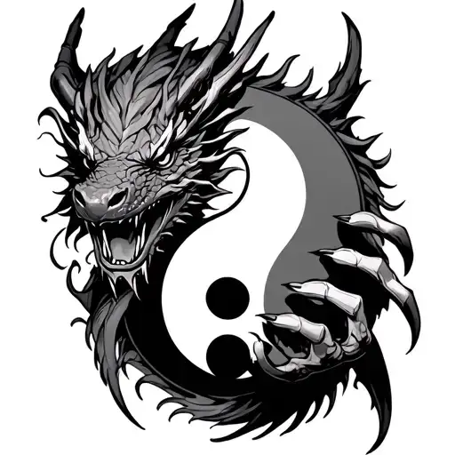 Dragon Face With Claws Holding Ying Yang Symbol