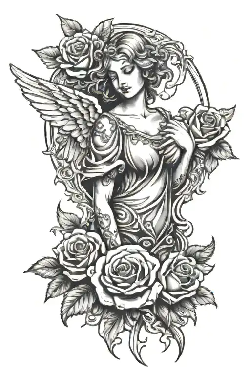 Angel With Hearts And Roses