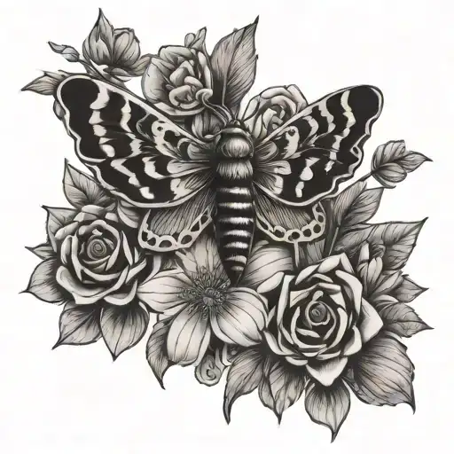 Moth With Knife With Flowers