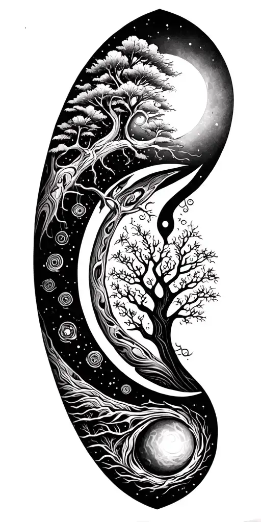 Moon And Sun And Plam Tree