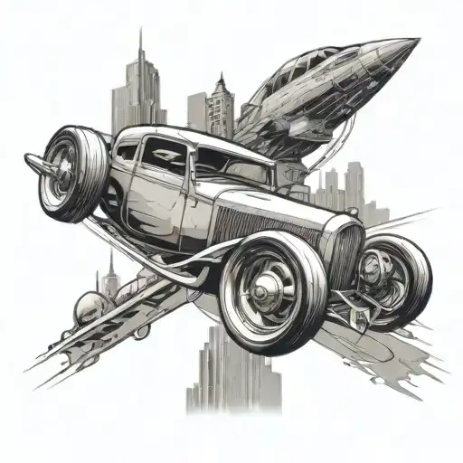 A Vintage Car Racing Through A Futuristic Cityscape Inspired By Video Games