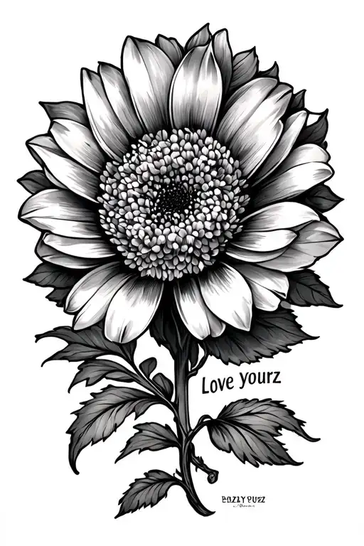 Spine Tattoo Of Flower With Stem That Spells Out Love Yourz