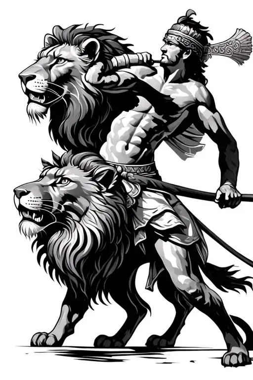 Greek Warrior Fighting A Lion