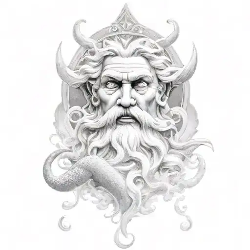 Poseidon With Mermaid Swimming