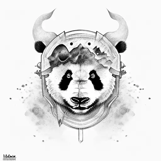 Warrior Panda With Oni Mask