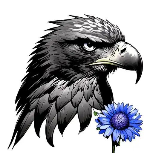 Sketch Of A Military Eagle With A Cornflower In Its Beak
