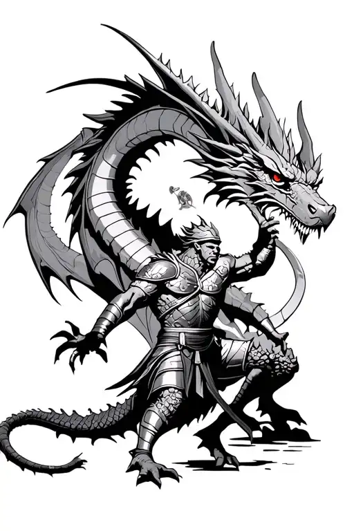 Dragon Against A Gladiator In An Arena