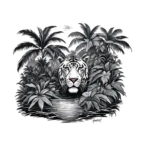 Jungle Filled Simple Line Drawing No Shading More Line Work