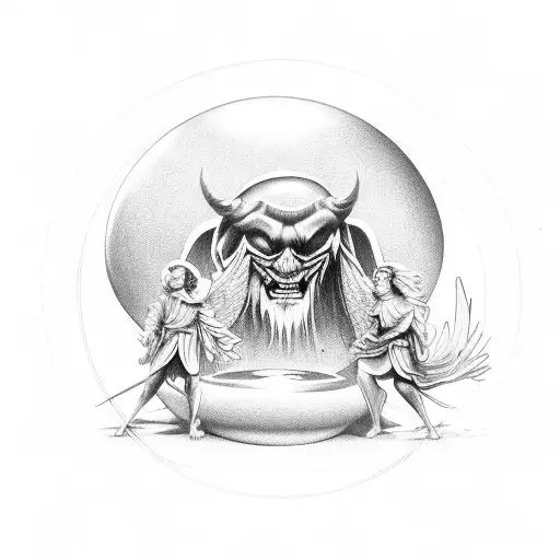 The Ball Of Yng And Yang With An Angel And A Demon