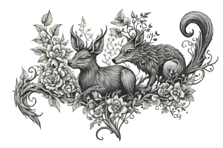 Two Forest Creatures With Flowers Spread Out