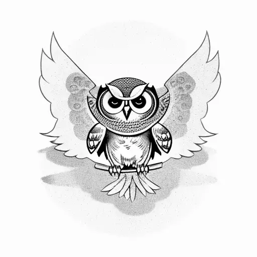 Owl With Wings Flapping Forward