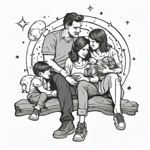 Three Person Family Stargazing Together With Son
