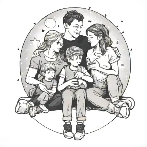 Three Person Family Stargazing Together With Son