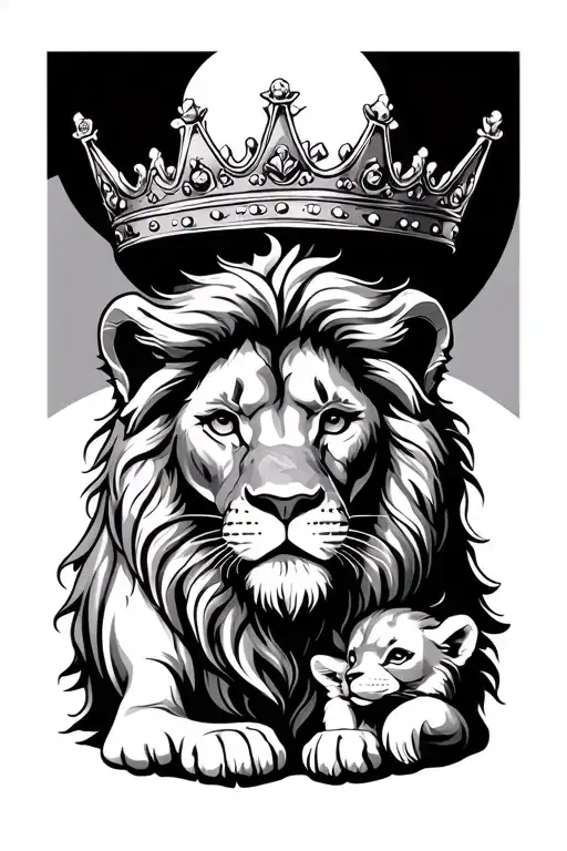 Lion In Crown With Cub