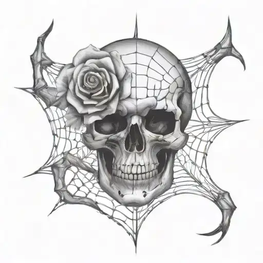 Skull Rose Spider Web Intertwined