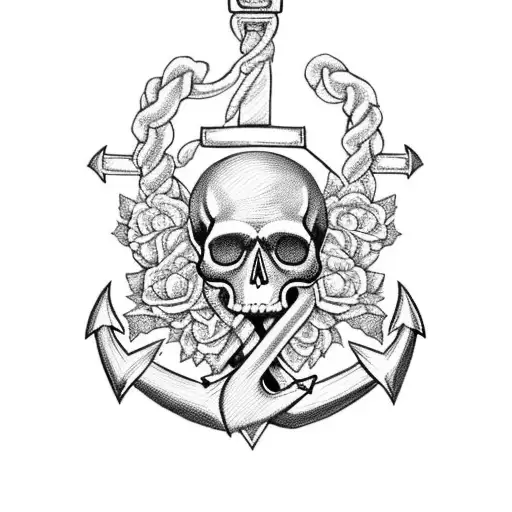 A Beautifully Intricate Anchor Adorned With Delicate Roses And A Subtle Skull Motif