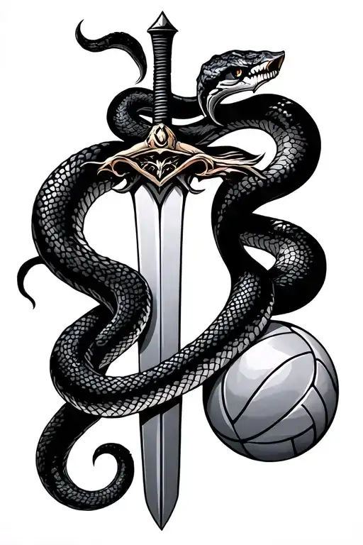 Sword With Snake Wrapped And Volley Ball