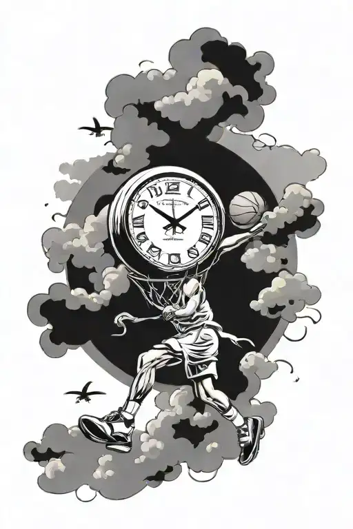 Basketball And Clock And Clouds And Cross Surrounded