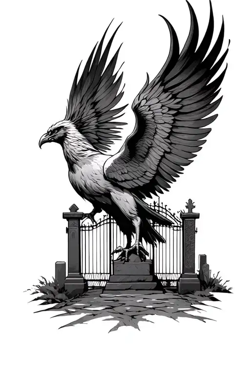 Phoenix Rising In Front Of Cemetery Gates