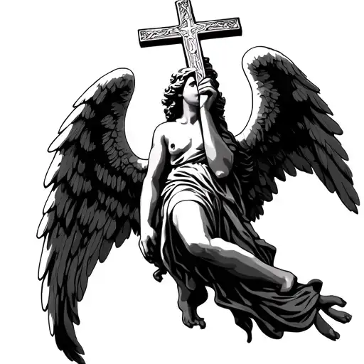 Angel Holding Cross Above Its Head