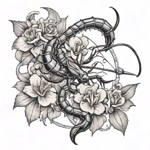 Scorpion And Bow And Arrow Surrounded By Violets