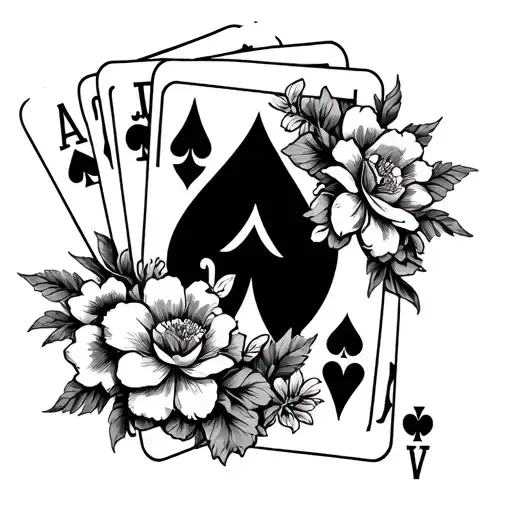 4 Aces In Different Suites Surrounded By Flowers