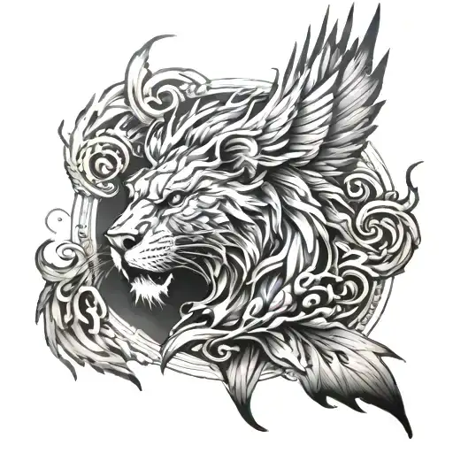 Phoenix And Lion Head Emerging