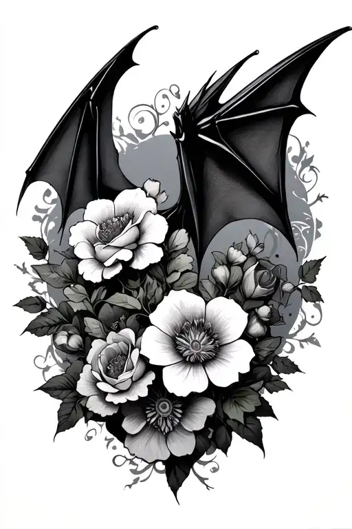 Gothic Bat With Flowers