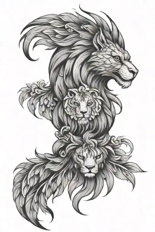 Phoenix And Lion Head With Deep Eyes