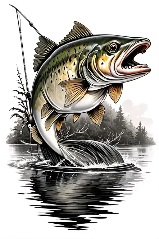 Trout Fishing Quarter Sleeve Tattoo For Men