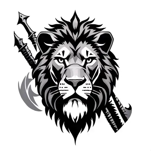 Lions Face With Warrior Wielding