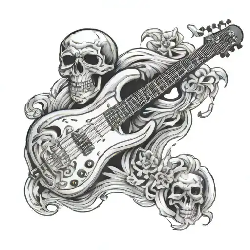 Bass Guitar And Skull Surrounded