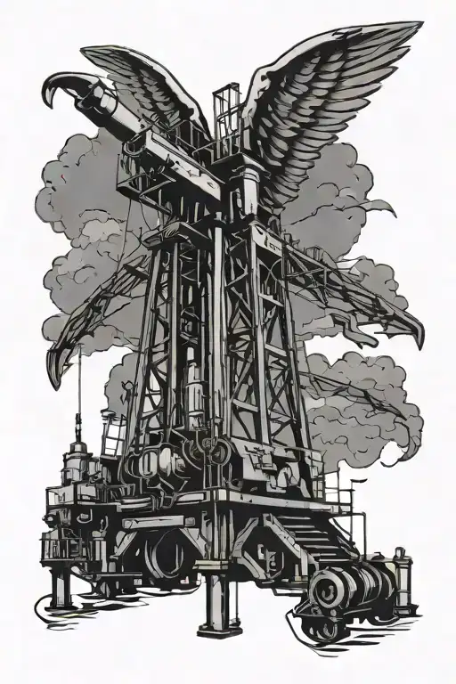 Drilling Rig Silhouette With Angel Wings