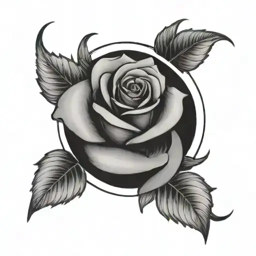 Crescent Moon With Rose Intertwined