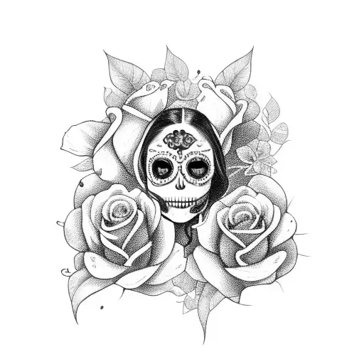 Sugar Skull Lady With Roses And Butterfly