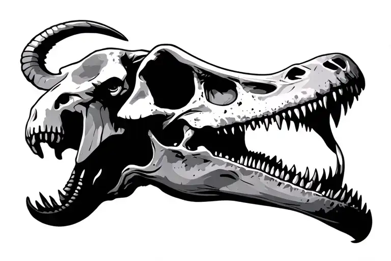 An Elephant Skull Next To A Dinosaur Skull