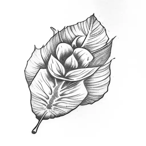 Woodcut Tattoo With Word Bloom And Philodendron Leaf