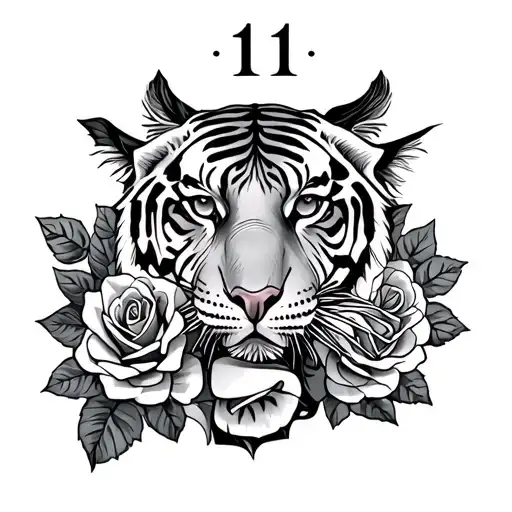 Sleeve Of Roses With Tiger And Number 111