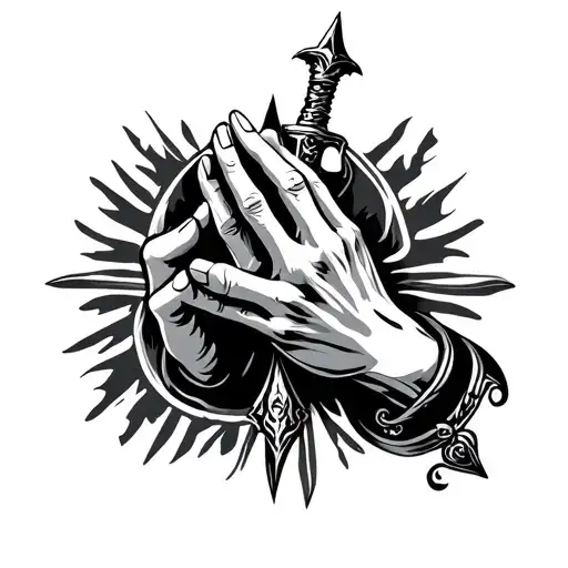 Prayer Hands Holding Dagger