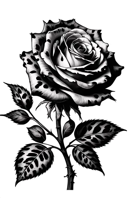 Photo Realistic Rose With Cheetah Print And Stem