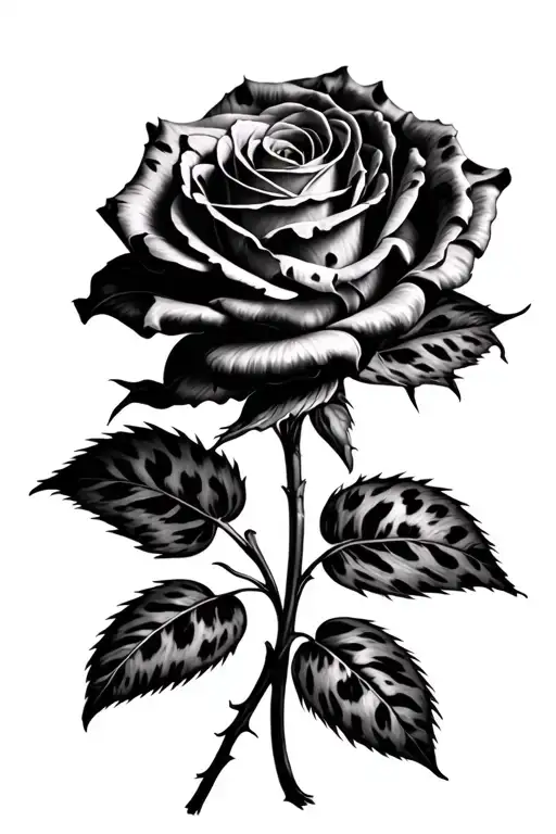 Photo Realistic Rose With Cheetah Print And Stem
