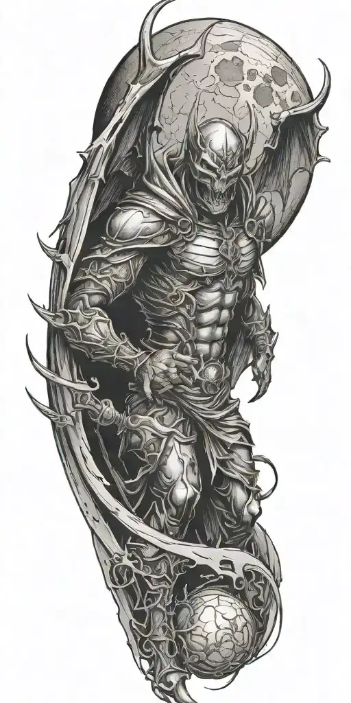 Demon Knight Cutting Off His Wings During Dark Night With A Full Moon