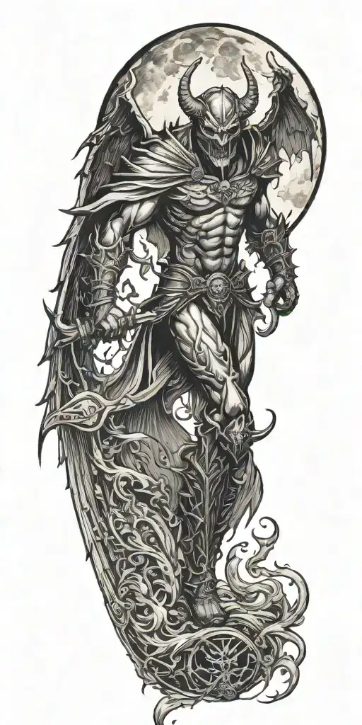 Demon Knight Cutting Off His Wings During Dark Night With A Full Moon