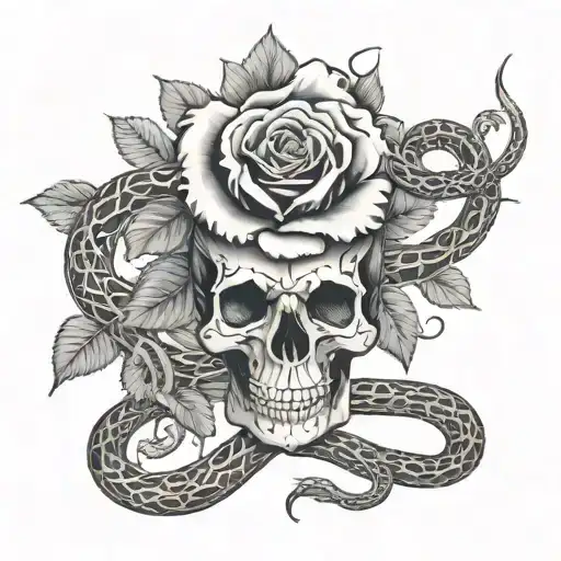 Rose Vine And Snake Slithering Skeleton Snake