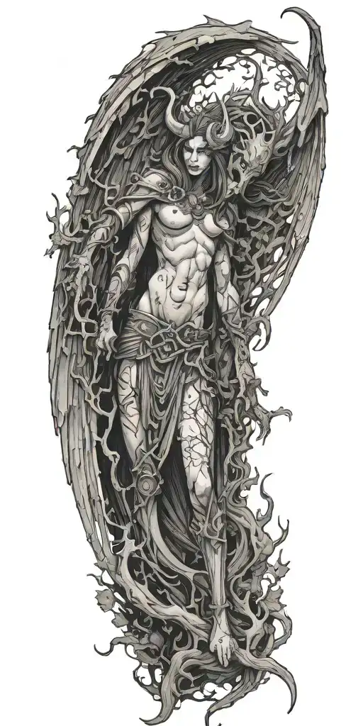 Demon Queen Cutting Off His Wings In The Woods During Dark Night