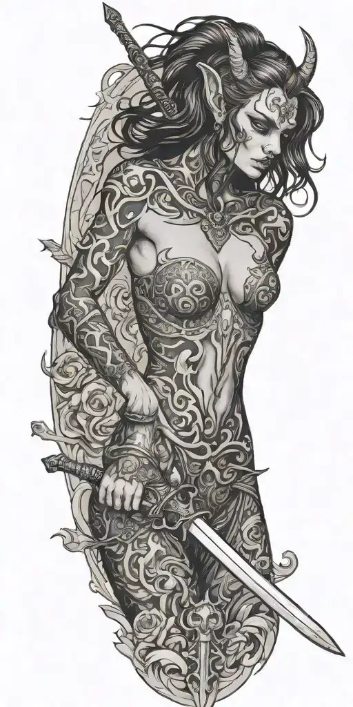 Demon Girl Nude Holding Sword