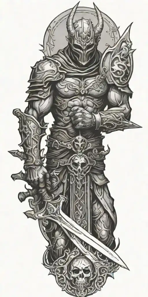 Demon Knight Holding Sword Surrounded